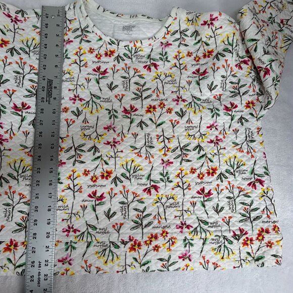 Lands' End Women's Quilted Crewneck Top XL 3/4 Sleeve Pullover Ivory Floral - Picture 8 of 8